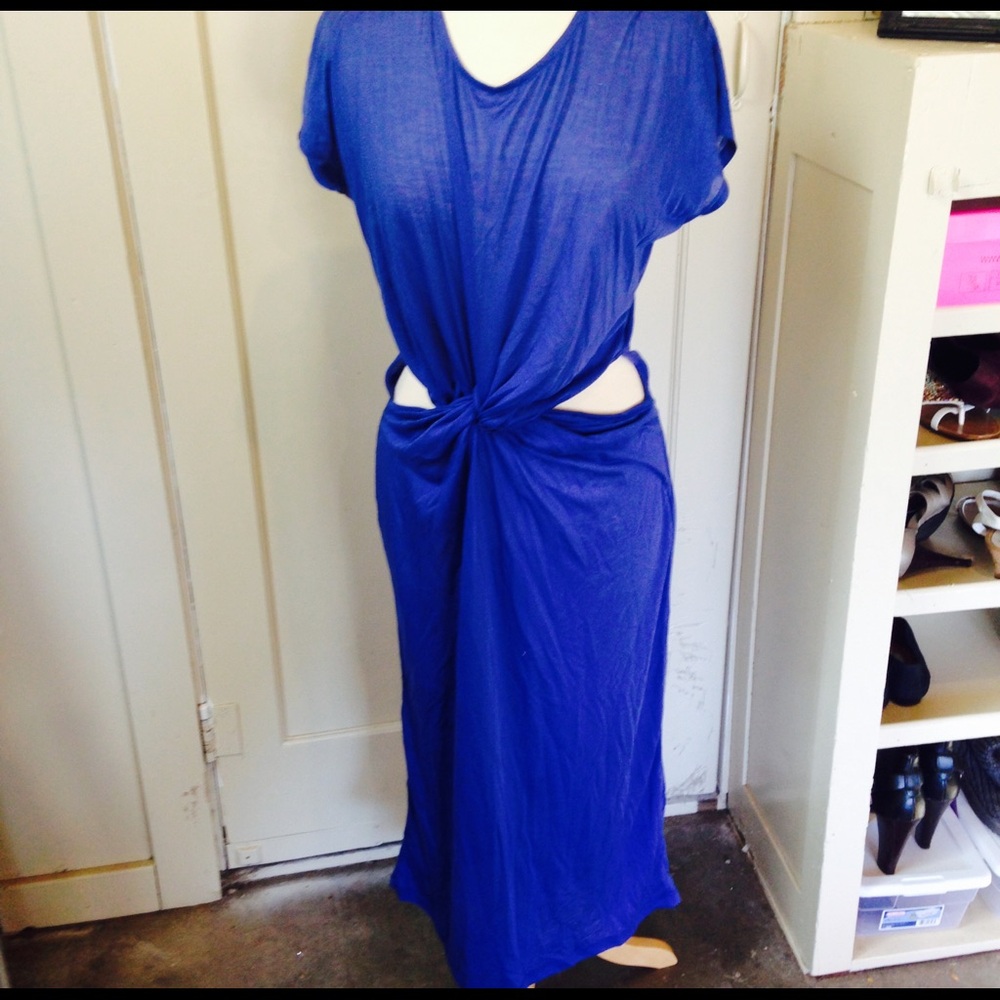 Alice & You Cobalt Blue Twist-Knot Maxi Dress with Side Cutouts